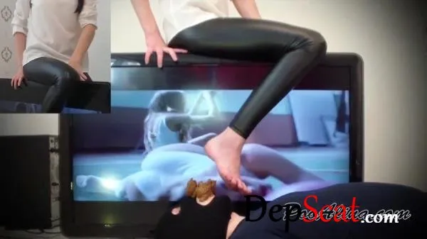 Alina shitting in mouth of the toilet slave sitting on the TV Poo Alina - Femdom, Shit [HD 720p/377 MB]