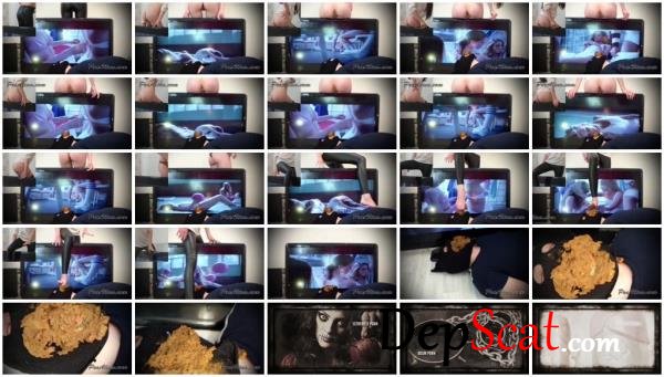 Alina shitting in mouth of the toilet slave sitting on the TV Poo Alina - Femdom, Shit [HD 720p/377 MB]