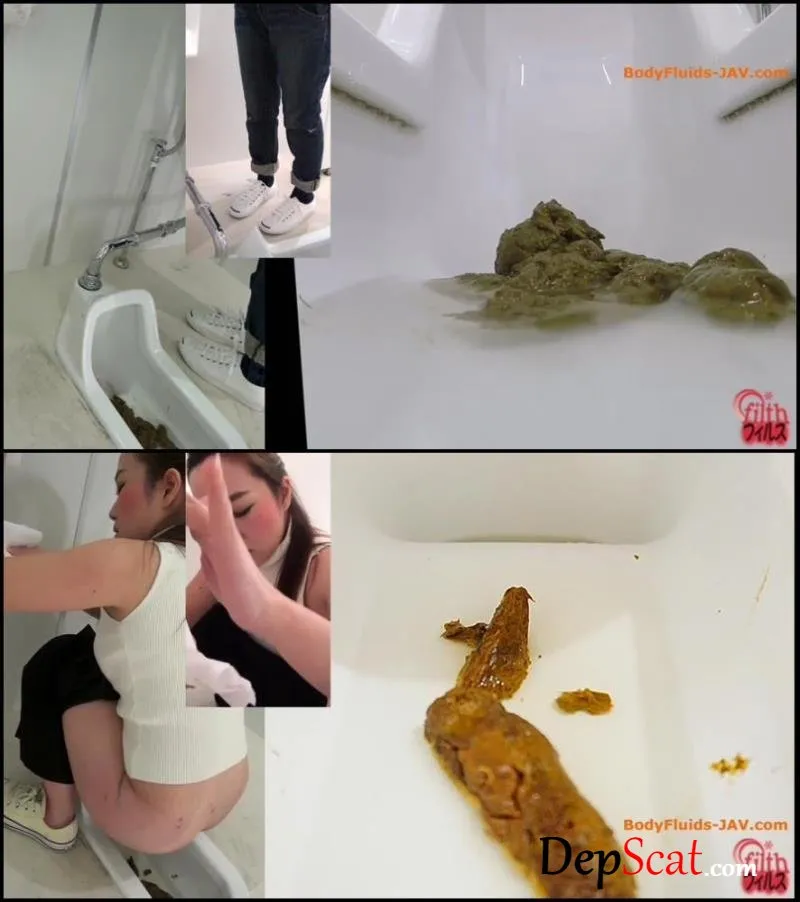 Girls defecates big shit pile in public toilet close-up. (Amateur shitting,Closeup,Defecation) BFFF-143 [FullHD 1080p/280 MB] DepScat