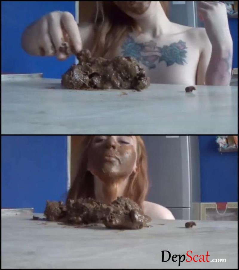 Cute girl shitting on table, smearin feces on face, licking and suck shit. (Homemade Scat,Body covered feces,Defecation) [Special #147] [FullHD 1080p/302 MB]