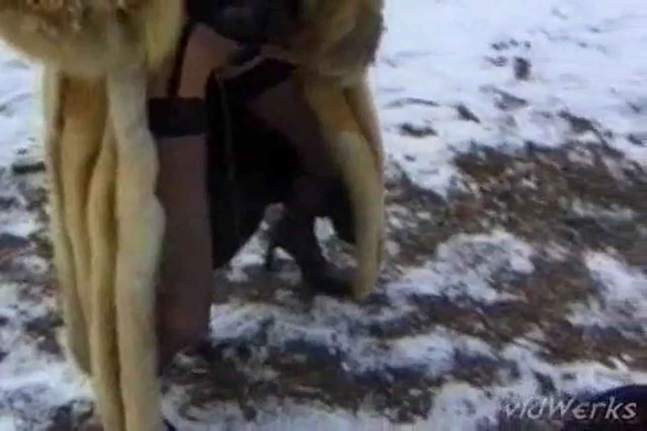 Fanny Steel Pisses in the Snowy Woods Outdoors